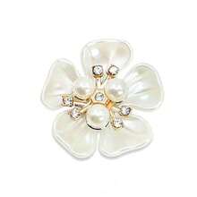 10/5pcs Pearl & Rhinestone Flower Decor Buttons, DIY Craft Accessories For Dress, Hat