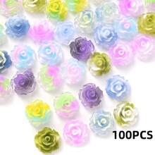 50 piezas/100 piezas/set de cuentas de resina de camelia brillante DIY Artesanías de colores caramelo con cuentas planas de flores para decoración de fundas para teléfonos Jewelry Cuentas con parches de flor de Camelia de dos colores de loto