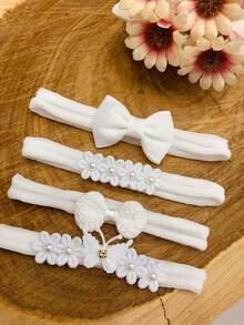 Kit 4 peças de Faixinha com Lacinho, Florzinha, Borboletinhas ideal para saída de Maternidade e uso para o Bebê, Enxoval de Menina - Branco - Visão 2