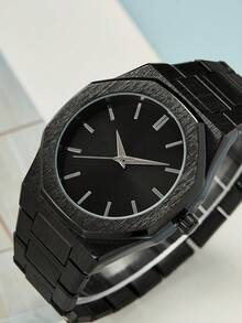 1pc Men's Silver Alloy Band Minimalist Casual Elegant Quartz Watch, Suitable For Daily Wear - Black - View 2