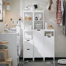 SoBuy BZR122-W，浴室洗衣柜浴室柜储物柜带洗衣篮，宽30 x 深30 x 高90厘米家居浴室装饰浴室收纳夏季浴室配件 - 白色 - 查看 10