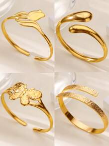 Old Money Style Stainless Steel Snake Water Drop Bracelet, 18K Gold-Plated Adjustable Cuff Bracelets For Women, Summer Holiday Golden Bangle Jewelry Wedding Party Accessories Gifts