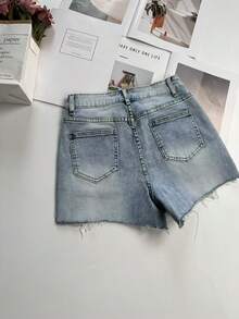 Mid-Rise Everyday Denim Shorts - Blue - View 4