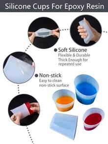 硅胶量杯，硅胶可重复使用混合倾倒量杯，250ml/500ml，融化搅拌挤压倾倒量杯，易于清洁，适用于模具、珠宝、蜡烛制作 - Silicone Cup - 查看 5