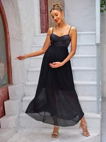 Joyfunear 孕妇夏季撞色网眼吊带休闲连衣裙 - 黑色 - 查看 4