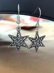 一对复古五角星耳环，圣诞节