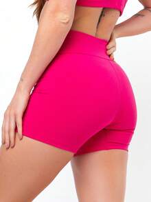 Kit 2 Women's Fitness Shorts High Waist Zero Transparency Blackout Gym Basic Bermuda Shorts Women's Crossfit Yoga - 粉紅色+綠色 - 查看 4