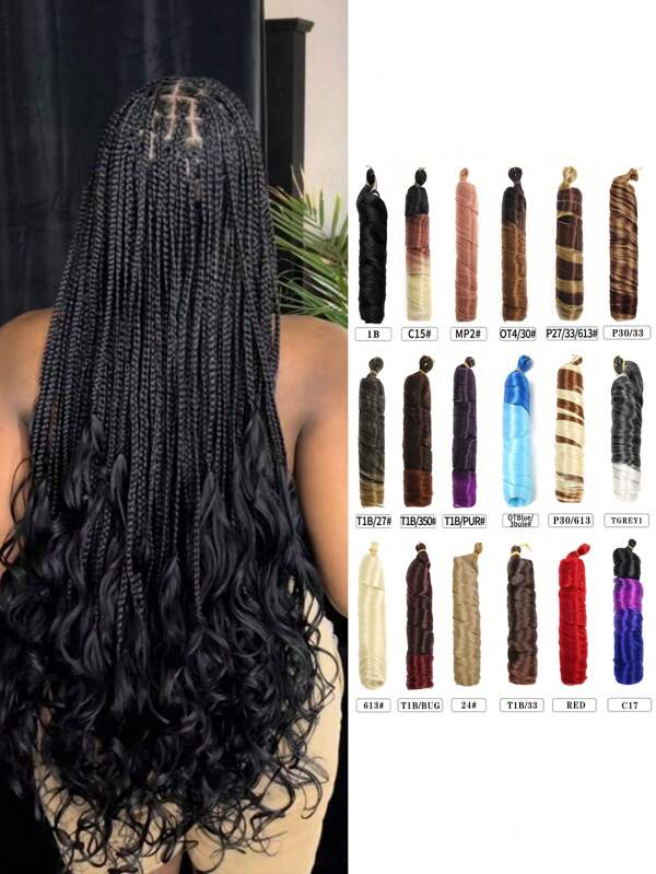 Halloween Party And Christmas Day 22 Inch French Curly Braids Hair Synthetic Heat Resistant Hair Extensions Chocolate Brown White Pink Purple Multi-Color Colorful Long Natural Wave Curly Crochet Braids Hair High Temperature Loose Wave Curl Braiding Hair Extensions For Women Daily Holidays Party And Cosplay Braided Hair