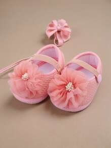 1Pair New Baby Shoes Soft First Walkers Girl Sweet Flower Shallow Princess Style Shoes Crib Floor Walking Shoes 0-12M