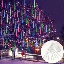 Battery Powered Meteor Shower LED String Lights, Fairy Christmas Wreath Lights, Christmas Tree Decorations, For Holiday, Halloween, Party, Home Eaves Window Icicle Lights