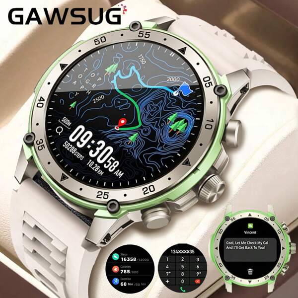 Gawsug Montre connectée pour hommes, montre connectée de sport, montre avec podomètre, modes sportifs multiples, montre de fitness, écran 1,43 pouces, appel sans fil, réception de notifications d'informations, compatible avec iOS et Android, réveil, contrôle de l'appareil photo/musique mobile, enregistrement des exercices, convient aux hommes et aux femmes, batterie 380 mAh, étanche, chargement USB, cadeau adapté aux membres de la famille, cadeaux de fête, montre cadeau adaptée pour les hommes