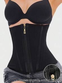 1pc Zipper Waist Trainer, High Compression Waist Cincher, Women Underbust Shapewear, Mesh Waist Trimmer, Stretchy Fabric, Recommend Selecting Smaller Size - Black - View 2