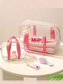 1 PC Waterproof Beach Bag Customizable Name Shoulder Bag Clear Jelly Bag Tote Bag Travel Bag Cosmetic Storage Bag PVC Tote Bag Cosmetic Shopping Bag Clear Shoulder Tote Bag Shopping Bag Storage Bag Back To School Season