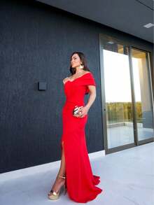 Debella Jolie Long Tailored Dress Party Guest Bridesmaid Wedding Graduation - 紅色 - 查看 3