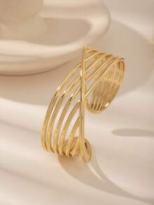 1 chiếc vòng tay dạng lắc tay mở không đối xứng bằng thép không gỉ vàng 18K thời trang tối giản, dành cho phụ nữ hàng ngày, lễ hội, phụ kiện dự tiệc - Vàng - Xem 13