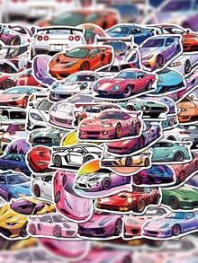 SCXXBSW 50 piezas Pegatinas de autos deportivos de dibujos animados y graffiti decorativas para tazas de agua, cuadernos, equipaje, resistentes al agua - Multicolor - Ver 2