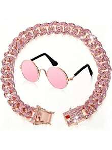 1 件狗链项圈钻石链狗项圈项链金属猫链宠物，猫眼镜 - 彩色 - 查看 8