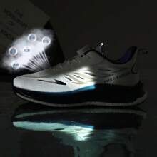 Men's Lightweight Sports Running Shoes, Outdoor Casual Shoes, Fashion & Comfortable Breathable, Suitable For All Seasons: White & Navy Blue, Black Teenagers' Rotary Button Thick Sole Shock-Absorbing Comfortable Outdoor Sports Shoes