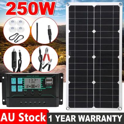 Solar Panel 12V 24V Battery Charger 250W 30A Flexible Charging Kit With Controller 2 USB Charger Caravan Camping Portable