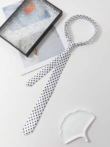 1 件女士休闲时尚黑白波点衬衫（配领带） - 女士手打款領帶 - 查看 4