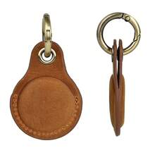 Mokcool Genuine Leather For AirTag Holder Compatible With Apple Airtag Keychain, Anti-Lost Tracker Case For Dogs, Cats, Pets, Keys, Bags, Luggage, Durable And Stylish Accessories - 棕色 - 查看 4