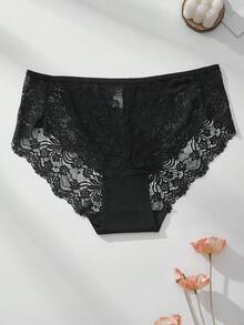 3pcs/Pack Women Plus Size Lace Trim Loose Comfortable Briefs, Autumn/Winter - Multicolor - View 3