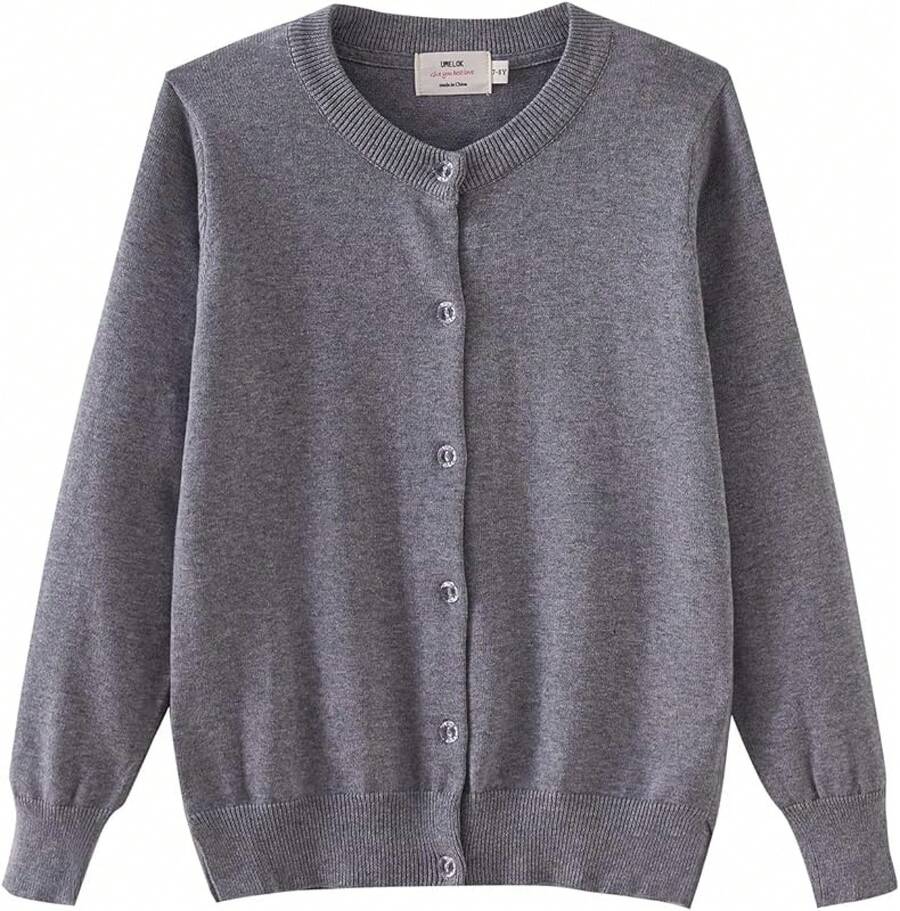 UMELOK Girls' Cardigans Sweater Cotton Button Solid Long Sleeve Knit Sweaters
