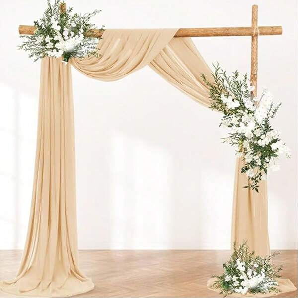 2pcs 3m Champagne Chiffon Archway Fabric, Wedding Archway Fabric, Birthday Party Background Decoration, Polyester Romantic Party Decoration For Wedding, Wedding Party Bridal Shower Decor Room Decoration Supplies, Suitable For Wedding Archway, Stair Fence Decor, Chair Back Decoration, Sheer Mesh Door Curtain, Gauze Table Runner, Table Cover, Banquets Party Supplies