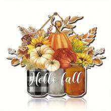 1pc Autumn Harvest Wooden Hanging Decoration, Suitable For Indoor And Outdoor Thanksgiving Decorations, Featuring Pumpkins, Sunflowers, And Leaves, Seasonal Home Decor Halloween Decor Fall Decor Room Decor Autumn Decor