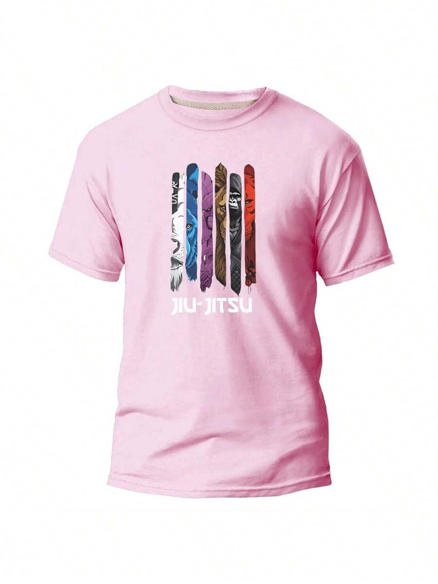 100% COTTON UNISEX JIU JITSU BRAZIL T-SHIRT WITH GRADUATION BELTS - Baby Pink - View 1