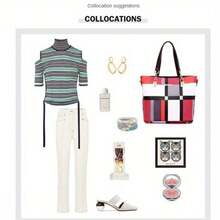 6-Piece Women's Bag Set - PU Tote, Plaid Purse, Satchel Shoulder Bag - màu đen - Xem 7