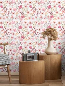 1 Roll 1m/3m/5m Vintage Pink Floral & Leaf Peel And Stick Wallpaper, Removable Vinyl Contact Paper, DIY Home Decor For Bedroom, Kitchen, Living Room, Bathroom, Cabinet, Furniture Renewal Wall Paper Wall Stickers Room Decor Wall Decor Wallpaper Peel And Stick Bathroom Decor