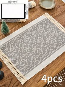 1/4/6/12pcs Nordic Modern Geometric Diamond Flower Jacquard Rectangular Placemats, Kitchen Supplies Coasters For Coffee Table, Office Desk, Holiday Party, Wedding Dinner, Home Decor, Dorm - Grey - View 14