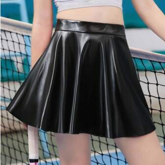 Falda de niña, falda de línea A negro casual y a la moda para uso al aire libre y en la calle, estilo primavera y verano