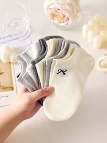 5 pares de calcetines invisibles de estilo barco con lazo dulce para mujer, calcetines casuales antideslizantes, suaves y cómodos de moda, adecuados para primavera/verano, uso diario, todas las estaciones - Multicolor - Ver 3