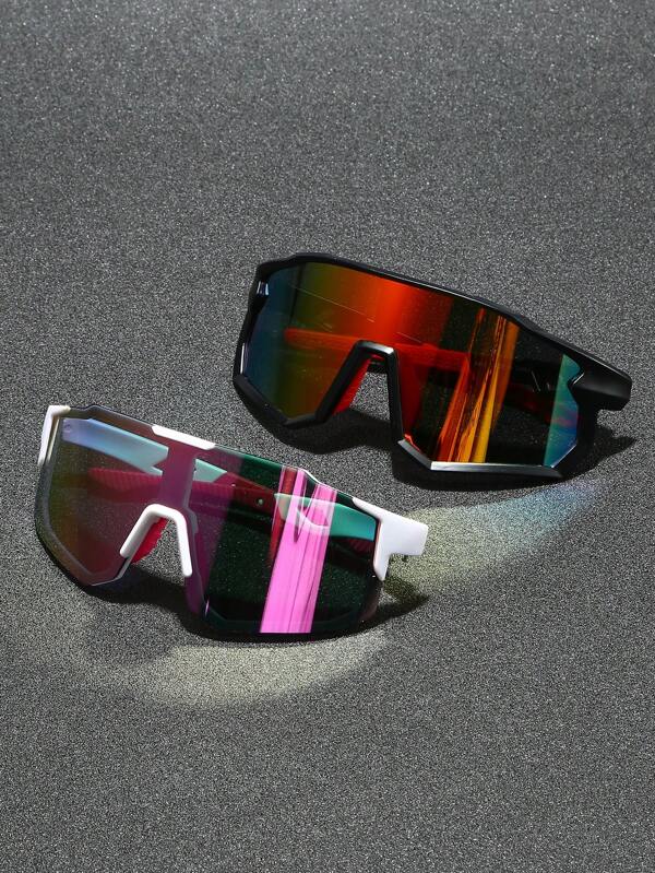 2pcs Men's Plastic Sports Cycling Wrap-Around Y2K Decorative Fashion Fashion Glasses, Suitable For Daily Wear, Photography, Shopping, Cycling, Skiing, Etc.