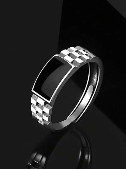 1pc Niche High-End Delicate Luxury Versatile Drip Glaze Black & White Checkered Cube Adjustable Ring, Suitable For Men And Women, Daily Wear And Party Accessories, Gift