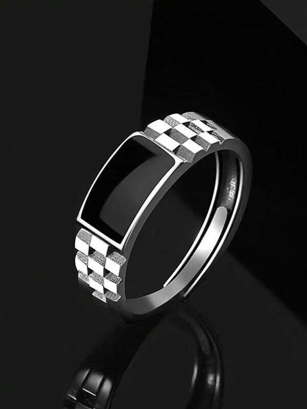 1 Stück hochwertiger, delikater, luxuriöser, vielseitiger Tropfglasur Schwarz-Weiß karierter Würfel-Verstellring, geeignet für Herren und Damen, Alltagstragen und Partyaccessoires, Geschenk