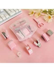 1件套办公用品，桌面配件，8合1办公用品套装，包含打孔器、起钉器、订书机、胶带座、小卷胶带、卷笔刀、剪刀和500枚10号订书钉。学生文具套装，职场礼品——送给学生和同事的完美礼物。