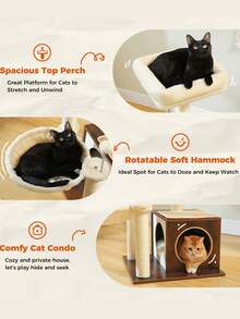 PAWZ Road Cat Tree Modern Cat Tower For Indoor Cats,Multilevel Cat Play House With Large Condo, Spacious Hammock, Cozy Top Perch,Scratching Post And Dangling Balls - 棕色 - 查看 5