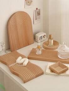 1pc Wooden Wave Pattern Tray, Creative Wooden Cutting Board Decor Tray, Nordic Style Aromatherapy Wooden Jewelry Organizer Tray, Home Decor & Photography Prop, Not For Direct Food Contact - Beige - View 2