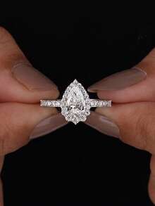 1 chiếc nhẫn kim cương hình giọt nước cổ điển thanh lịch, quà tặng đính hôn/lễ hội, trang sức bạc S925 cao cấp. - Nhẫn kim cương hình giọt nước - Xem 4