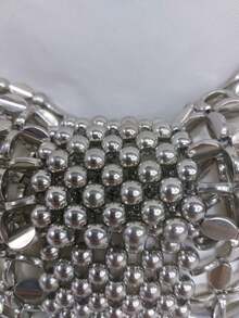 Metallic Glitter Beaded Mesh Mini Party Bag With Satin Pouch - Silver - View 2