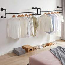 HUOMAQFAN Industrial Pipe Clothes Rack 40 Inch, Wall Mounted Black Iron Clothing Rack, Heavy Duty Space Saving Garment Rod For Closet, Laundry Room, Bedroom And Modern Home Decor - màu đen - Xem 4