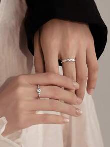 1 Pair Sparkling Romantic Couple Rings, Unique Design Elegant Style Suitable For Daily Wear, Valentine's Day Gift