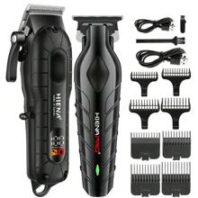 HIENA 专业男士理发器和剃须刀套装，3 件/2 件/1 件可选，USB 充电无线理发工具带 LED 显示屏，锂电池，迷你机器，适合初学者理发师和家庭使用，节日馈赠佳品