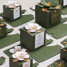 5PCS/10PCS Forest Green Wedding Packaging Box Gift Packaging Gift Box Empty Box Holiday Three-Dimensional Flower Design