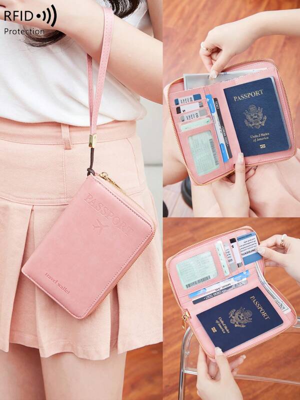 Retro Passport Holder With RFlDBlocking & High Quality Design -Lightweight Trave!Document Organizer, Compact Zipper Closure!Multiple Compartments, Stylish Solid Color ForTravel & Daily Use, Passport Travel Wallet