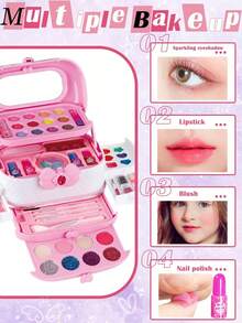 女孩儿童化妆套装 - 女孩儿童化妆套装玩具、小女孩化妆玩具、公主化妆盒、3-12 岁儿童礼物、女孩生日礼物玩具（随机颜色块）、儿童化妆品、儿童化妆套装、女孩玩具