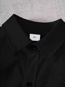 Tween Boy Classic College Style Casual Party Pocket Patch Black Formal Long Sleeve Dress Shirt - Black - View 3